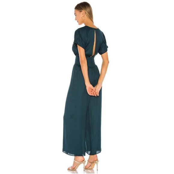 Tularosa Whitley Teal Satin Short Sleeve Flowy Wide Leg Jumpsuit Size XS - Picture 2 of 12